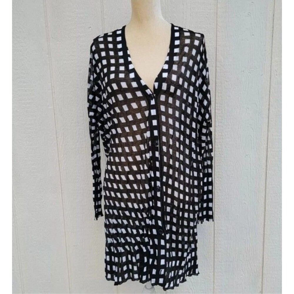 Rag & Bone sheer black and white botton down  cardigan  top sz sm